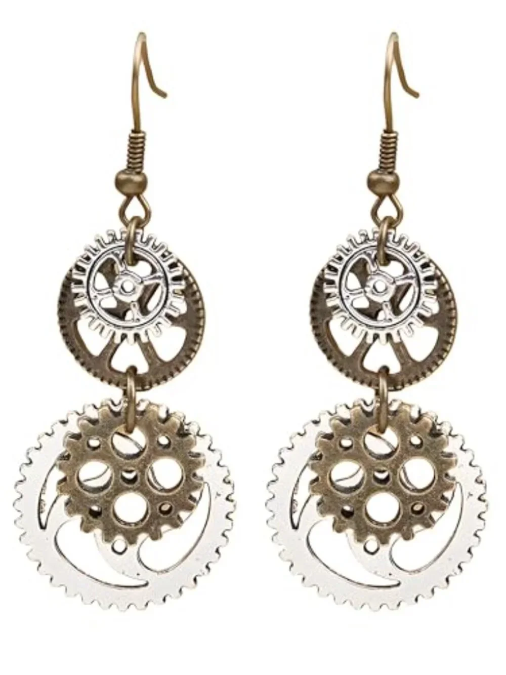 New - Antique Steampunk Gear Earrings for Women Unique‎ Handmade Vintage Bronze